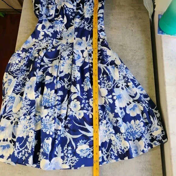 Lauren‎ Ralph Lauren Dress Womens 6 Blue Floral Pleated Pockets Fit And Flare - Picture 11 of 13